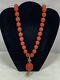 Very Large Old Antique Chinese Cinnabar Carved Shou Beads Necklace