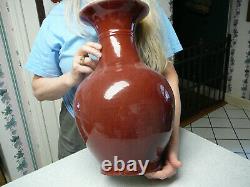 Very large Chinese porcelain sang de boeuf ox blood vase 19th C 17.4 high