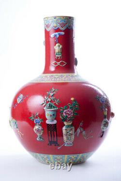 Vintage 20th Original Decorative Large China red Porcelain vase QIANLONG Marked