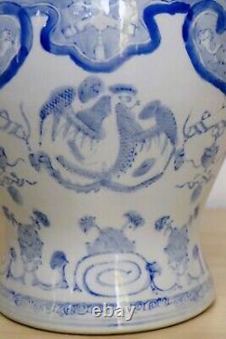 Vintage Blue & White Ginger Jar With Lid Antique Style Chinese Porcelain V Large