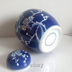 Vintage Chinese Kangxi Large Blue & White Prunus Blossom Ginger Jar Vases