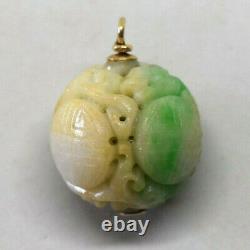 Vintage Chinese Large Hand Carved Jade and 14K Gold Pendant