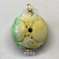 Vintage Chinese Large Hand Carved Jade and 14K Gold Pendant