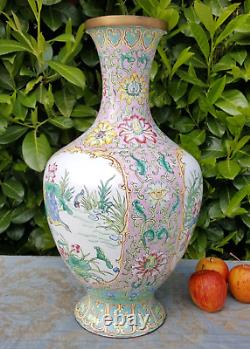 Vintage Chinese Oriental Large Canton Enamel Bird Vase