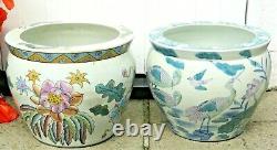 Vintage Chinese Planters Large Jardiniere Oriental Fish Bowls One Signed
