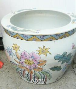 Vintage Chinese Planters Large Jardiniere Oriental Fish Bowls One Signed