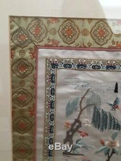 Vintage Chinese Silk Embroidery Picture / Large / Love Birds / Flowers FRAME