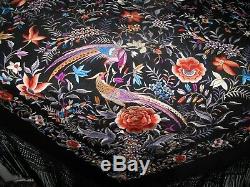 Vintage Edwardian Chinese Silk Embroidery Shawl Large Outstanding