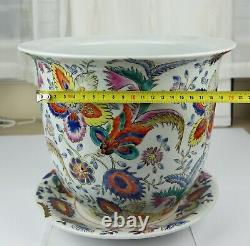 Vintage Famille Rose Porcelain Large Flower Pot Planter Pot with Base Plate 27cm