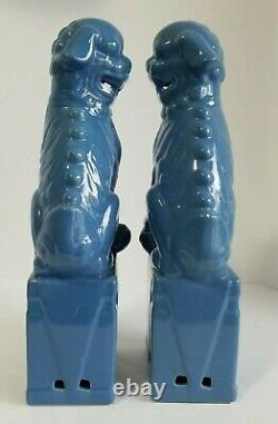 Vintage Foo Dogs Figurine Set 13 Blue Ceramic Chinese guardian Lion Pair Large