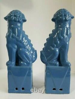 Vintage Foo Dogs Figurine Set 13 Blue Ceramic Chinese guardian Lion Pair Large