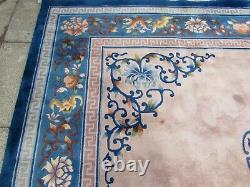 Vintage Hand Made Art Deco Chinese Beige Blue Wool Large Carpet 450x304cm