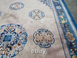 Vintage Hand Made Art Deco Chinese Beige Blue Wool Large Carpet 450x304cm