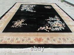 Vintage Hand Made Art Deco Chinese Carpet Black Wool Large Rug Carpet 457x370cm