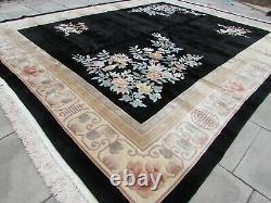 Vintage Hand Made Art Deco Chinese Carpet Black Wool Large Rug Carpet 457x370cm