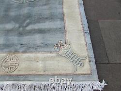 Vintage Hand Made Art Deco Chinese Carpet Blue Wool Large Rug Carpet 275x179cm
