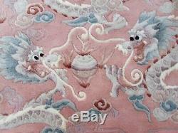 Vintage Hand Made Art Deco Chinese Carpet Pink Wool Large Rug Carpet 245x170cm