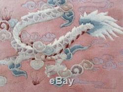 Vintage Hand Made Art Deco Chinese Carpet Pink Wool Large Rug Carpet 245x170cm