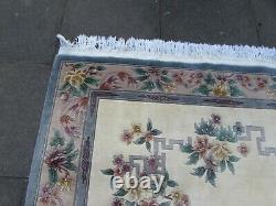 Vintage Hand Made Art Deco Chinese Carpet White Wool Large Rug Carpet 275x185cm