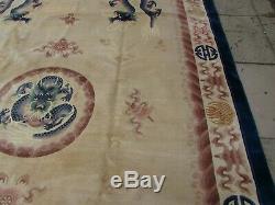 Vintage Hand Made Art Deco Chinese Oriental Beige Wool Large Carpet 367x269cm