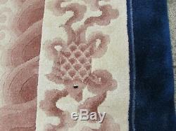 Vintage Hand Made Art Deco Chinese Oriental Beige Wool Large Carpet 367x269cm
