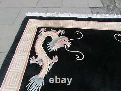 Vintage Hand Made Art Deco Chinese Oriental Black Wool Large Carpet 367x273cm