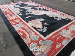 Vintage Hand Made Art Deco Chinese Oriental Black Wool Large Carpet 488x305cm