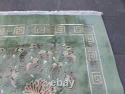 Vintage Hand Made Art Deco Chinese Oriental Green Wool Large Carpet 336x246cm