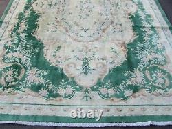 Vintage Hand Made Art Deco Chinese Oriental Green Wool Large Carpet 338x248cm