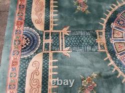 Vintage Hand Made Art Deco Chinese Oriental Green Wool Large Carpet 435x306cm