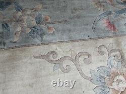 Vintage Hand Made Art Deco Chinese Oriental Silk Blue Large Carpet 356x268cm