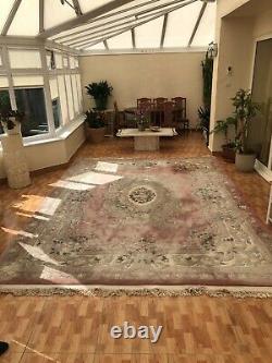 Vintage Hand Made Art Deco Chinese Oriental Wool Pink Large Carpet 370x273cm