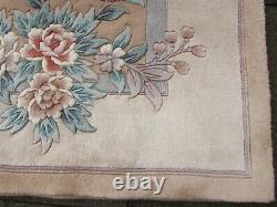 Vintage Hand Made Art Deco Chinese Pink Beige Wool Large Carpet 305x245cm