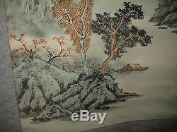 Vintage Japanese Or Chinese Scroll-Painted Mountain Scene-Signed & Marked-Large