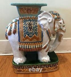 Vintage Large 1970s Ceramic Elephant Plant Stand / Side Table Signed