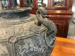 Vintage Large Chinese Archaistic Patina Metal Vase Table Lamp withHandles, 20 T