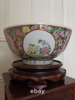 Vintage Large Chinese Bowl Depicting Scene and Floral Decoration