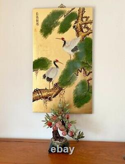 Vintage Large Chinese Furniture Oriental Art Wall Pictures Plaques 24 x 42 ins
