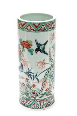 Vintage Large Chinese Hand Thrown and Painted Porcelain Polychrome Sleeve Vase