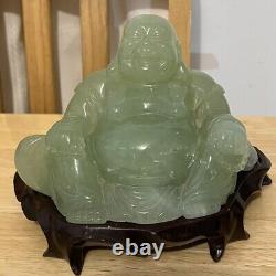 Vintage Large Chinese Jade Buddha On Wooden Stand
