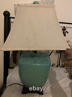 Vintage Large Chinese Oriental Green Blue Regency China Urn Table Lamp Light