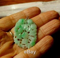 Vintage Large Jadeite Jade Carved Pendant 14k Bail