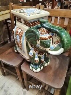 Vintage Large Oriental Ceramic Blue And white Elephant Plant Stand Garden Seat