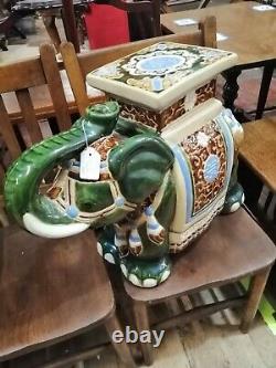 Vintage Large Oriental Ceramic Blue And white Elephant Plant Stand Garden Seat