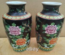Vintage Old Antique Style Oriental Japanese tall large heavy China Vases pair 2