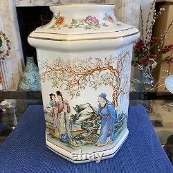Vintage Oriental Chinese Japanese Large Hexagonal Porcelain Vase