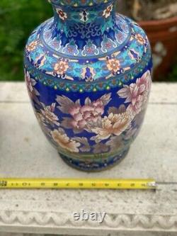 Vintage Oriental Large Cloisonné Vases With Flowers / Antique Chinese