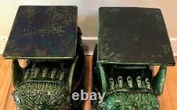 Vintage Pair 1960s Large Emerald Green Ceramic Elephant Plant Sand / Side Table