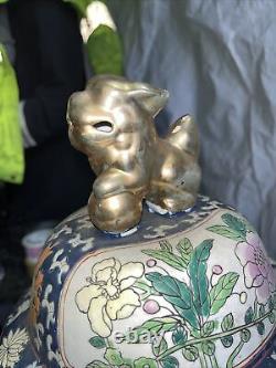 Vintage Rare Porcelain Ginger Jar Vase Large Birds Collectable 19.5 Inch Tall