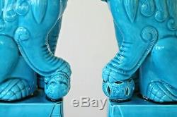 Vintage chinese turquoise very large pair of foo lion temple dogs 30cm 12ins